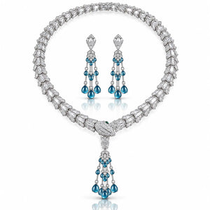 Snake Tassel Zirconia Necklace & Earring Set - 925 Sterling Silver