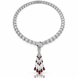 Snake Tassel Zirconia Necklace & Earring Set - 925 Sterling Silver