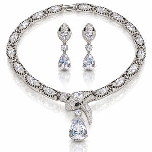Snake Zirconia Necklace & Earring Set - 925 Sterling Silver