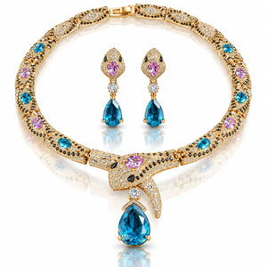 Snake Zirconia Necklace & Earring Set - 925 Sterling Silver