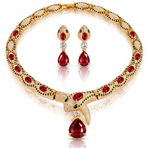 Snake Zirconia Necklace & Earring Set - 925 Sterling Silver