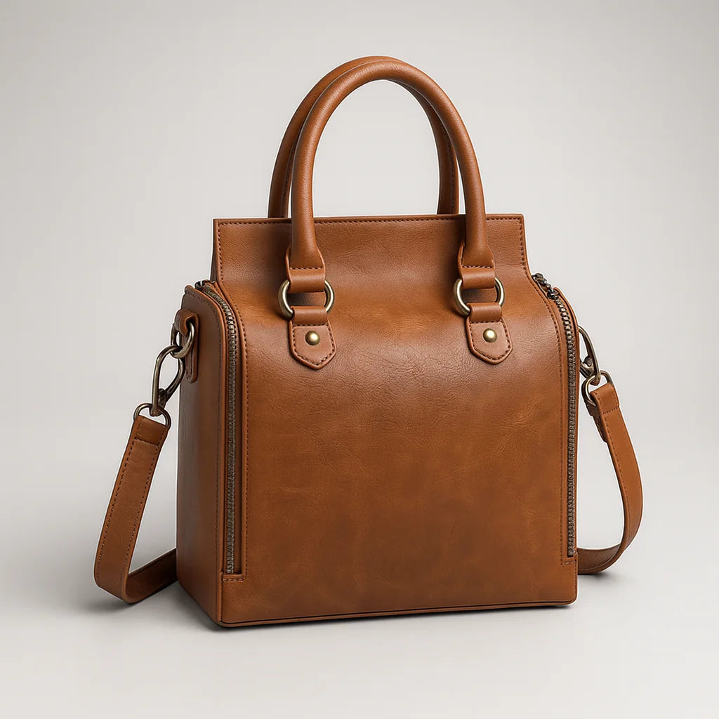 Chic orange PU leather tote bag with zipper closure and spacious design – Solenne Tote by Jewellar