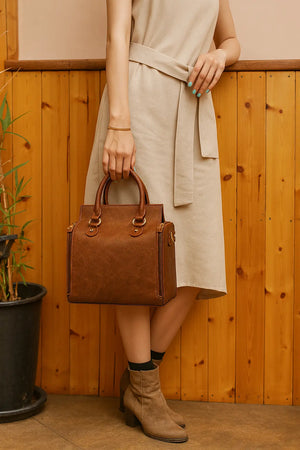 Chic orange PU leather tote bag with zipper closure and spacious design – Solenne Tote by Jewellar