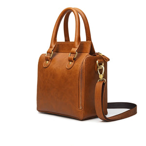 Chic orange PU leather tote bag with zipper closure and spacious design – Solenne Tote by Jewellar