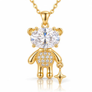 Starlit Teddy Bear Zirconia Necklace - Gold-Plated 925 Sterling Silver