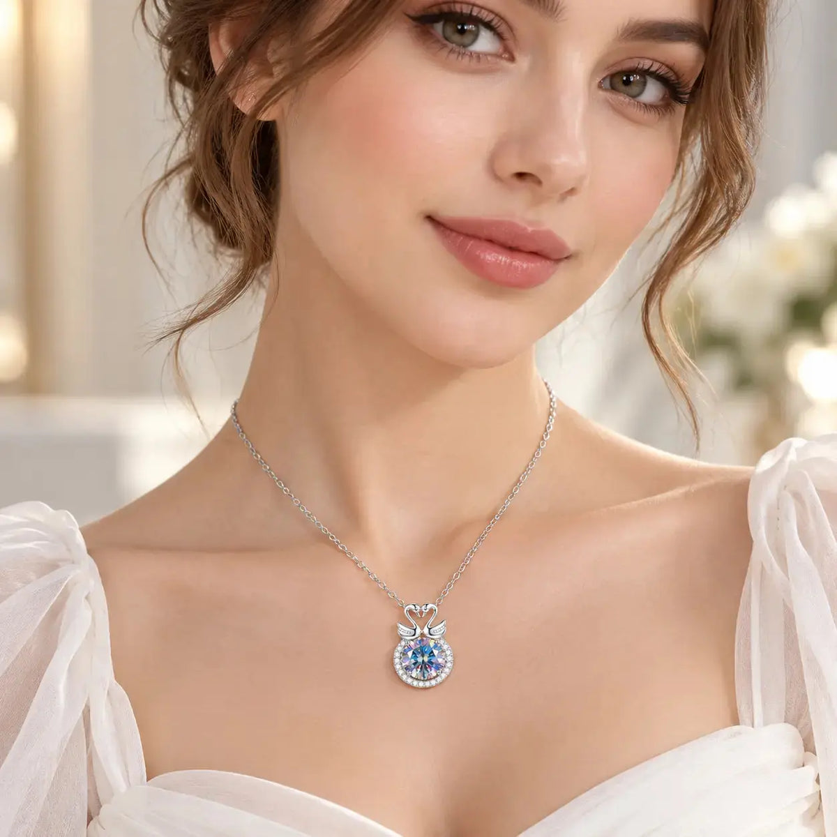 Swanheart Rainbow Moissanite Necklace - 925 Sterling Silver