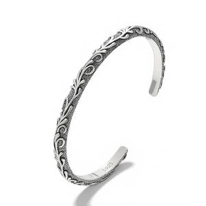 Tang Bloom – 925 Silver Carved Vintage Bracelet - Jewellar
