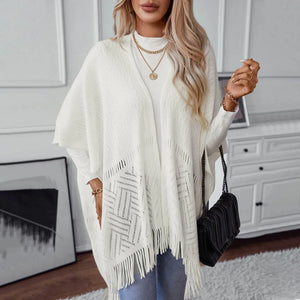 Tasselé Cape – Mid-Length Knit Sweater Shawl - Jewellar