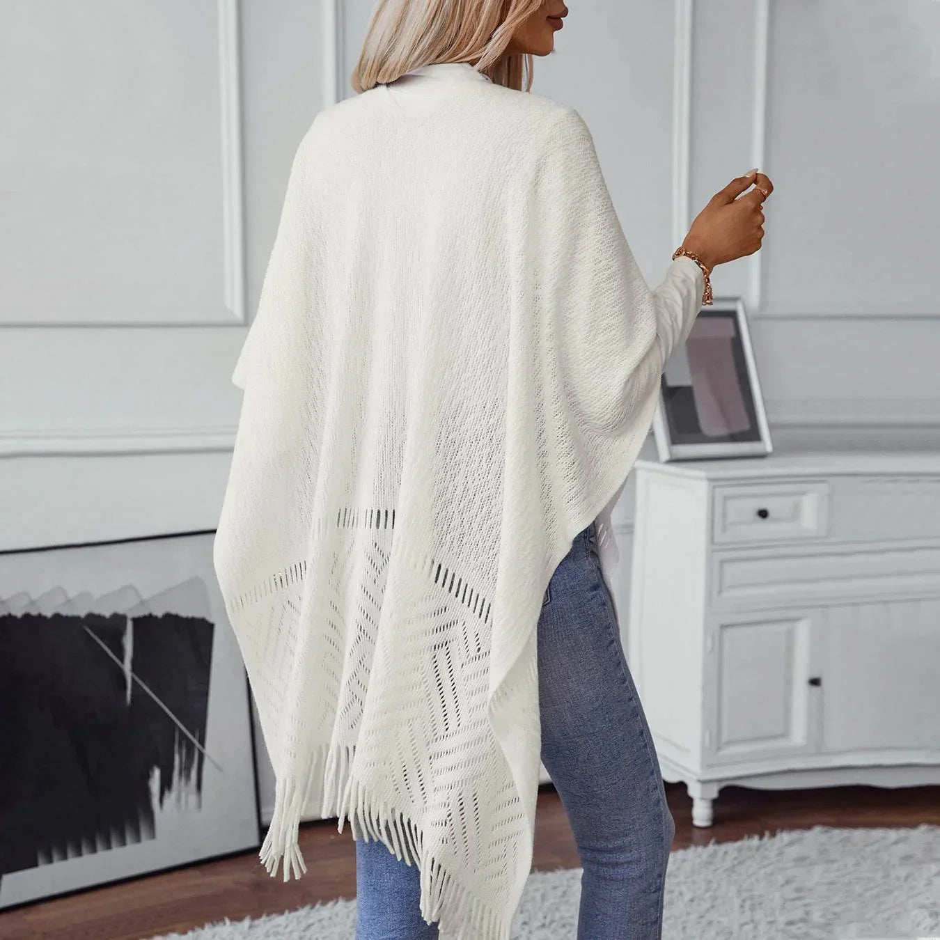 Tasselé Cape – Mid-Length Knit Sweater Shawl - Jewellar