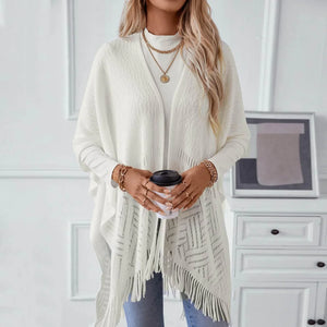 Tasselé Cape – Mid-Length Knit Sweater Shawl - Jewellar