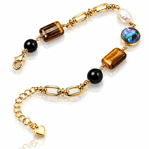 Terrane Adjustable Tiger's Eye Pearl Bracelet - 14K Gold Plated