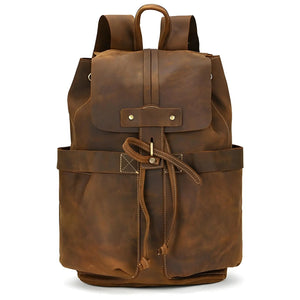 Trailforge unisex Crazy Horse leather travel bag in Brown/Dark Brown, compact 330×220×80 mm with organized interior and vintage finish.