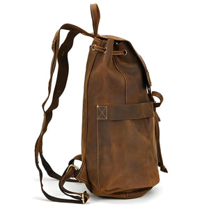 Trailforge unisex Crazy Horse leather travel bag in Brown/Dark Brown, compact 330×220×80 mm with organized interior and vintage finish.