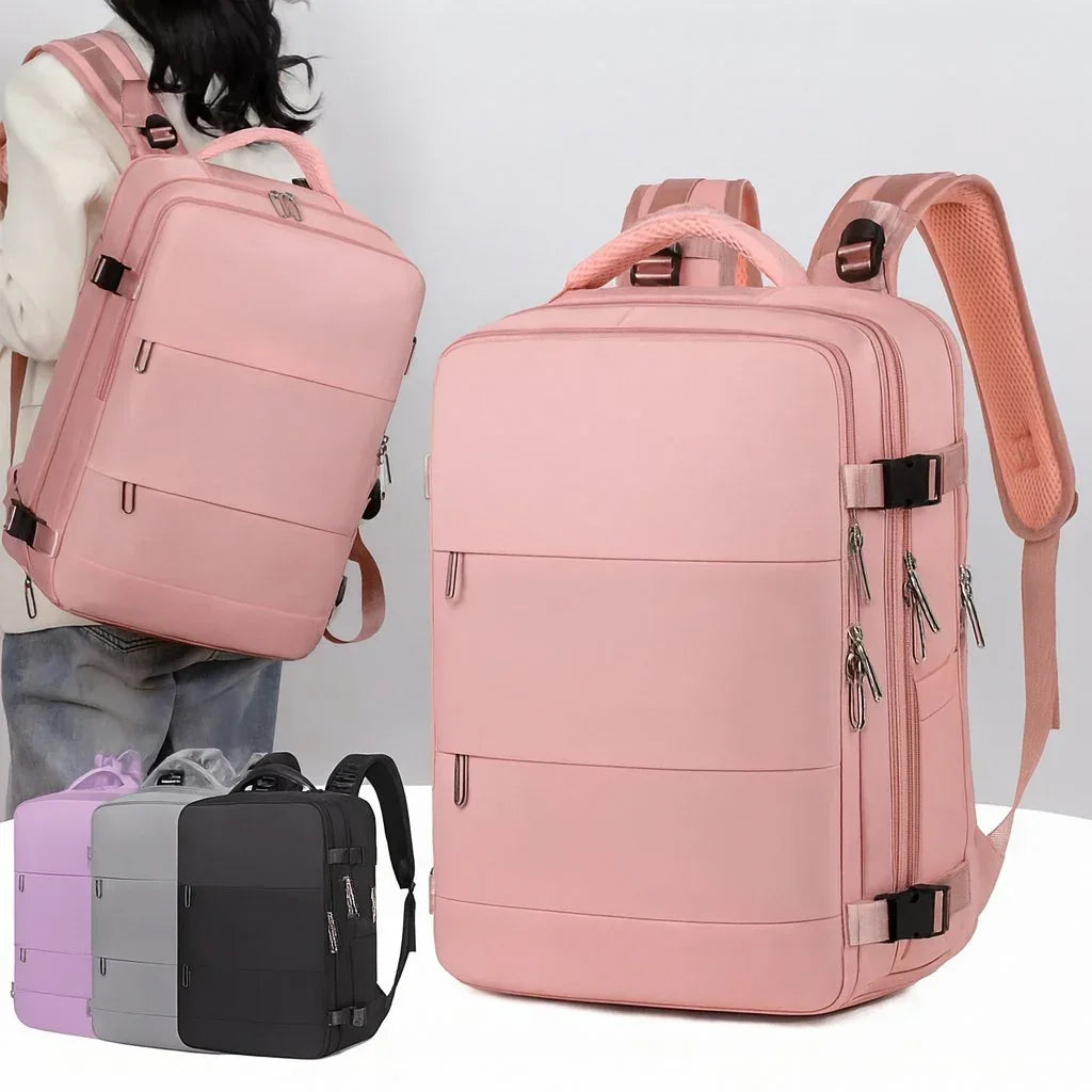 Large-capacity waterproof Oxford backpack with multiple compartments and air-pillow straps – TravelPro Oxford Backpack by Jewellar