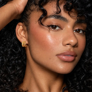 Triple Band Rope Huggie Earrings - 24K Gold Plated