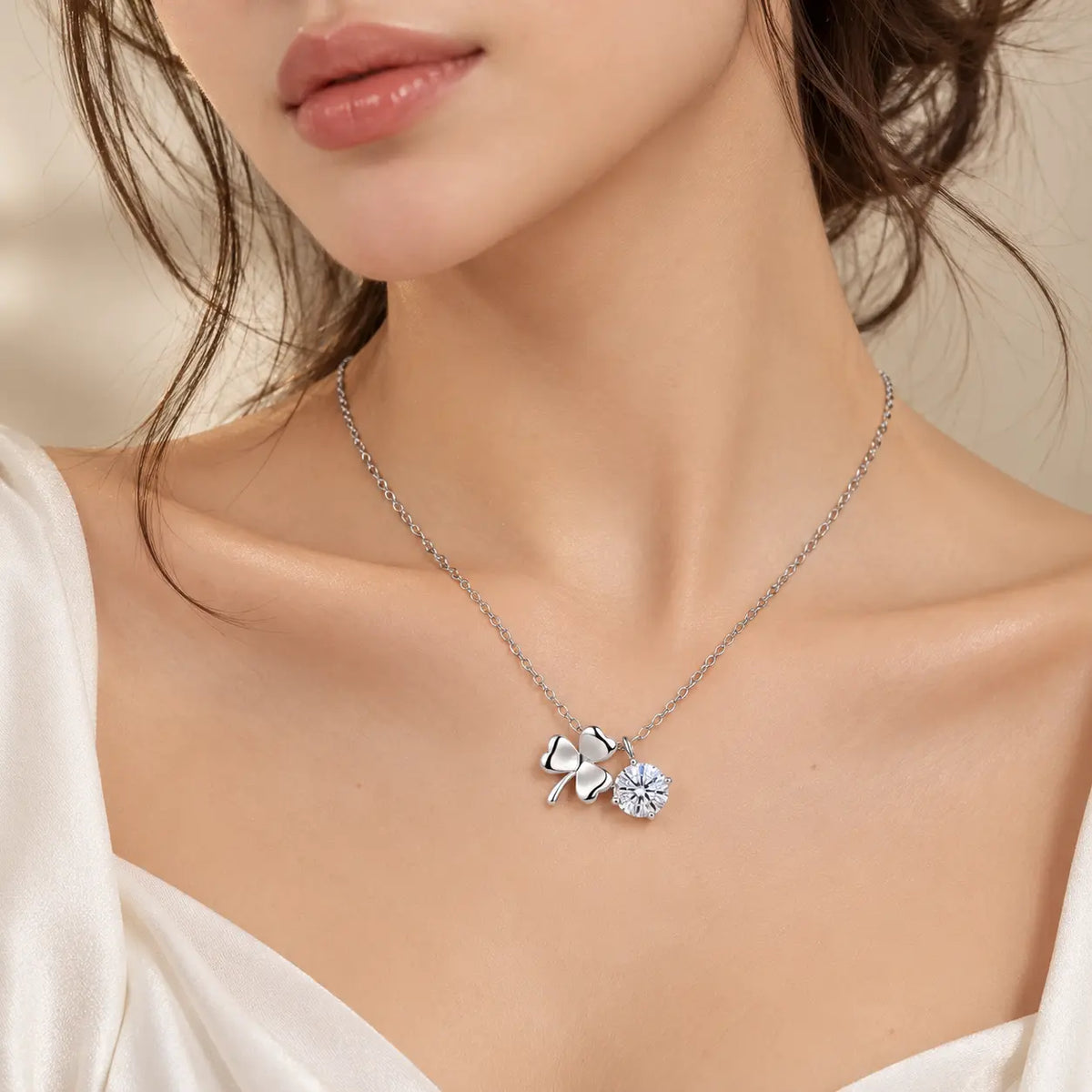 Triselle Adjustable Clover Moissanite Necklace - 925 Sterling Silver