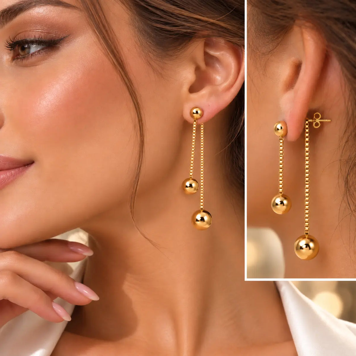 Twin Orb Tassel Earrings - 18K Gold PVD Plated