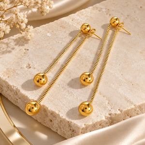 Twin Orb Tassel Earrings - 18K Gold PVD Plated