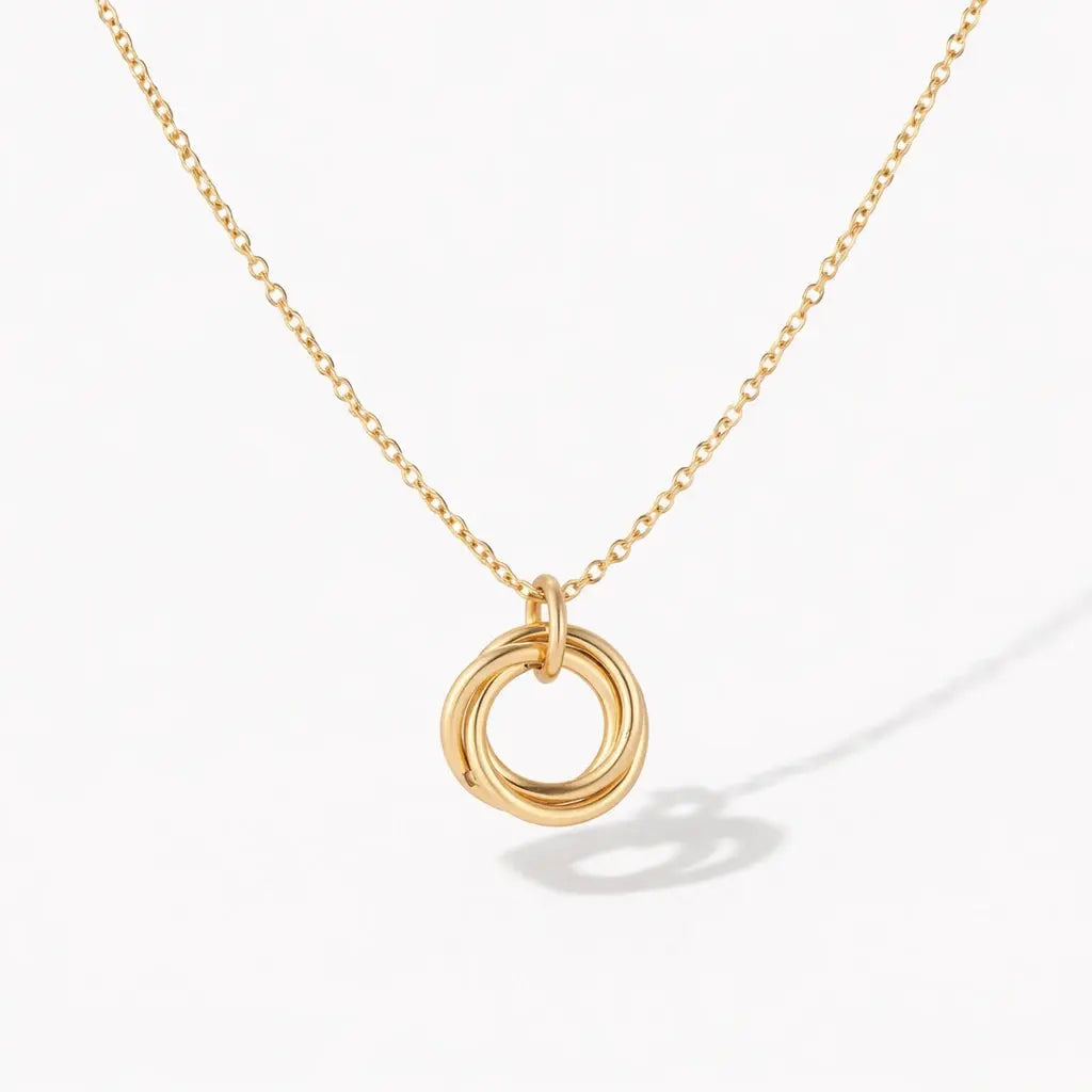 18K gold plated twisted circle pendant necklace on delicate chain