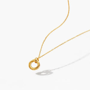 18K gold plated twisted circle pendant necklace on fine chain, minimalist jewelry