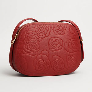 Valencia Luxe genuine leather messenger tote with embossed vintage design – available in brown and red by Jewellar