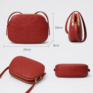 Valencia Luxe genuine leather messenger tote with embossed vintage design – available in brown and red by Jewellar