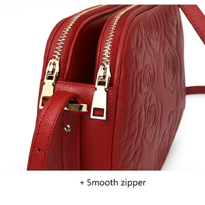 Valencia Luxe genuine leather messenger tote with embossed vintage design – available in brown and red by Jewellar