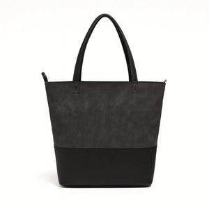 Women’s large color-block PU messenger tote with zipper closure and shoulder strap in modern European–American style.