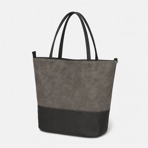 Women’s large color-block PU messenger tote with zipper closure and shoulder strap in modern European–American style.