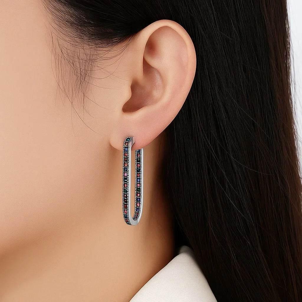 Vera Edge – 925 Silver Rectangular Diamond Earrings - Jewellar