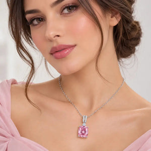 Violette Rectangular Stone Necklace - Rhodium-Plated 925 Sterling Silver