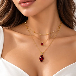 Virelle Adjustable Marquise Garnet Necklace - 18K Gold-Plated 925 Sterling Silver