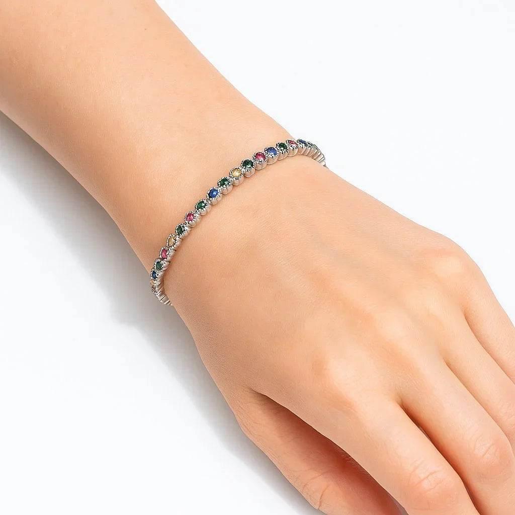 Zyra Glint – 925 Silver Colorful Gem Bracelet - Jewellar