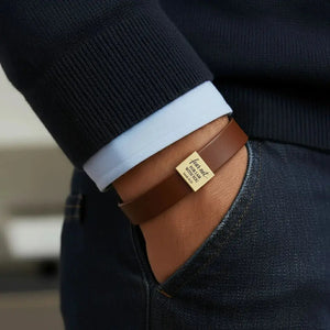 Custom Men's Engraved Leather Bracelet (Custom Inside & Outside) - Jewellar