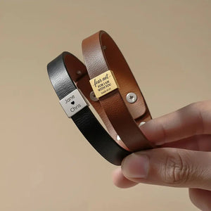 Custom Men's Engraved Leather Bracelet (Custom Inside & Outside) - Jewellar