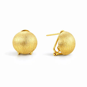 Textured gold stud earrings with round domed design on white background