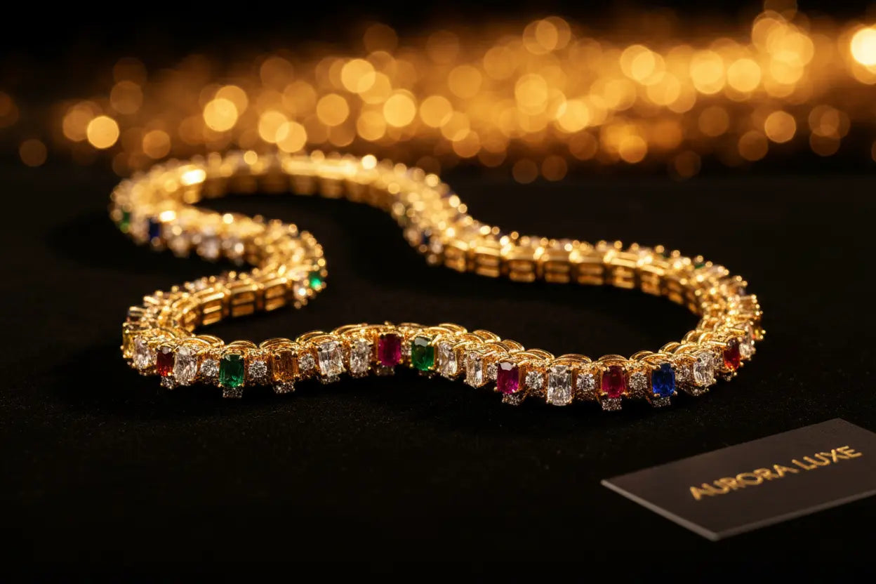 Luxury 18K gold necklace with diamonds on black velvet — Jewellar Fine Gold Jewelry Collection