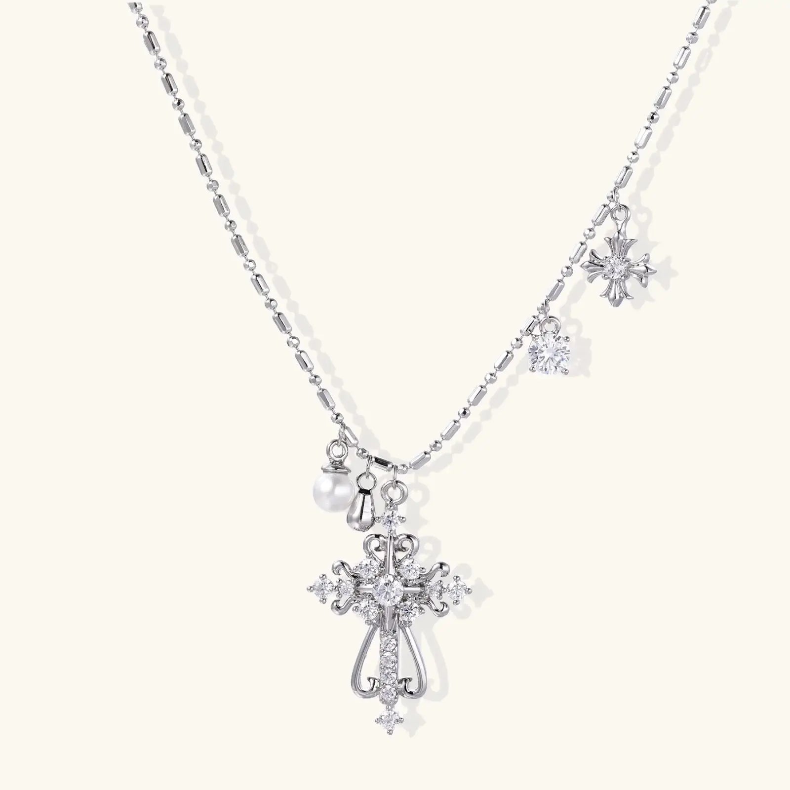 Divine Grace White Gold Cross Layered Necklace Jewellar