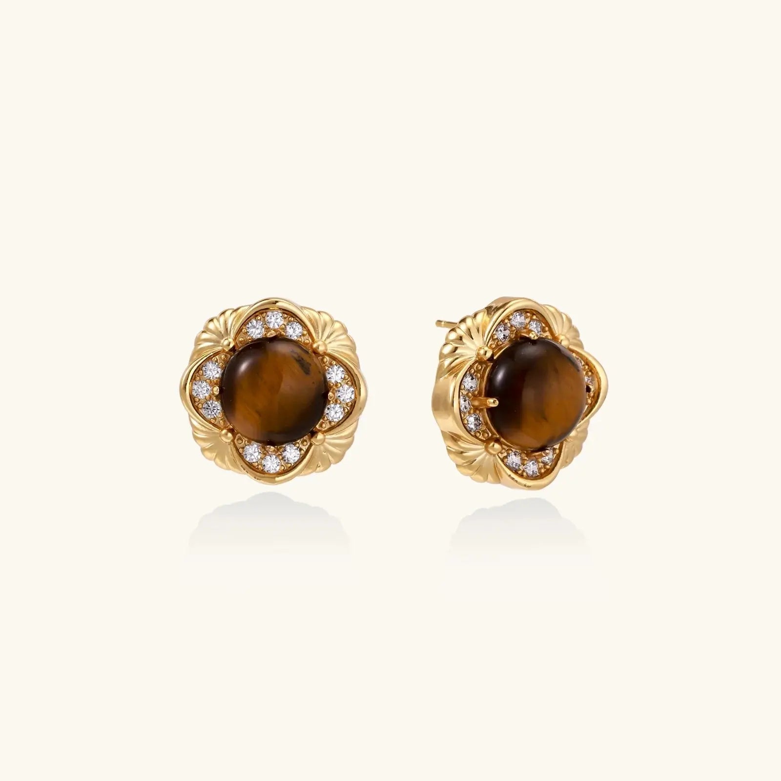 Regalia Tiger Eye – 18K Gold Stud Earrings - Jewellar