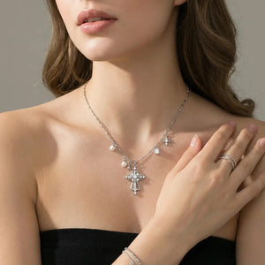 Divine Grace White Gold Cross Layered Necklace Jewellar