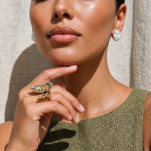 Abalone Butterfly Statement Ring - 18K Gold Plated
