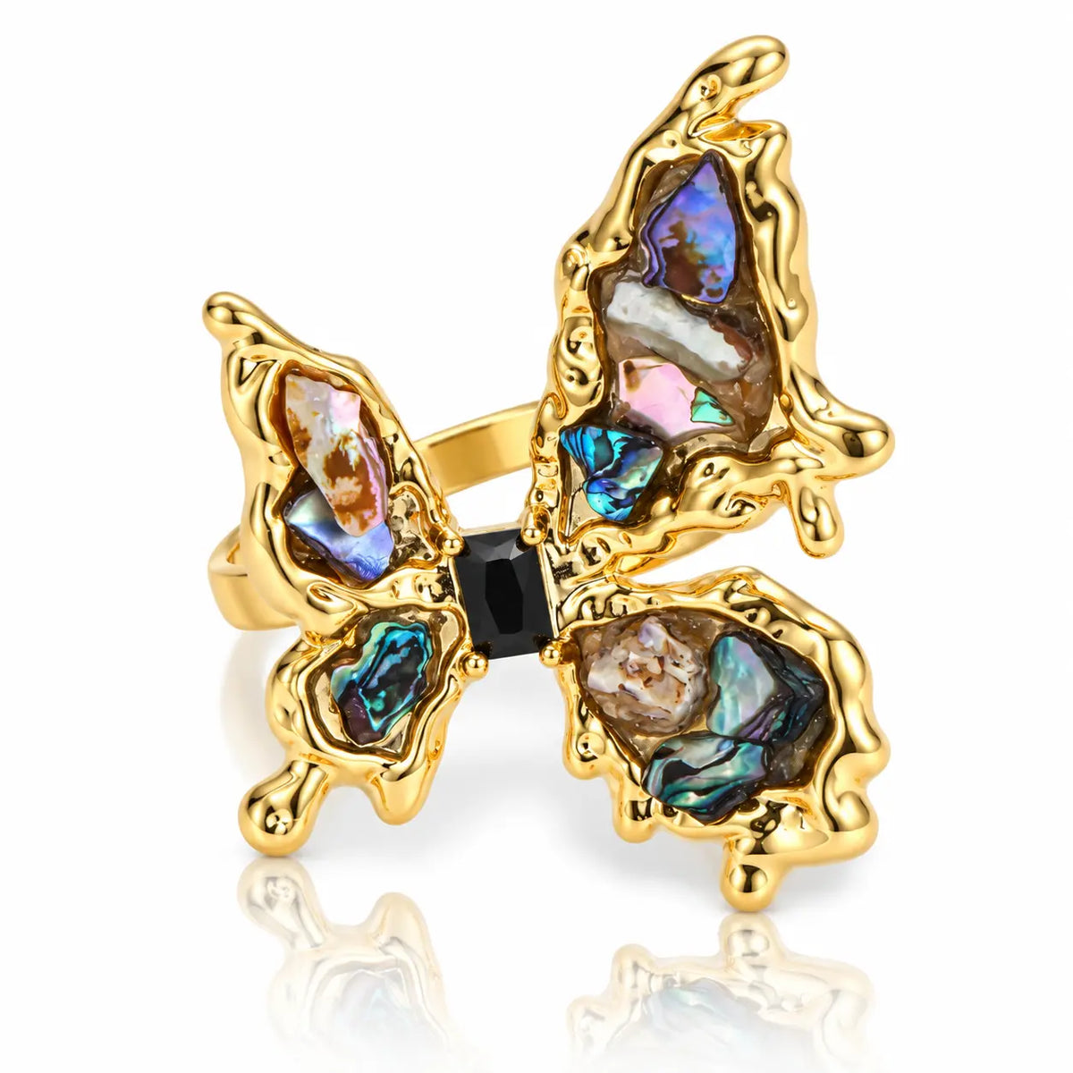 Abalone Butterfly Statement Ring - 18K Gold Plated