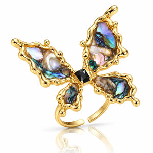 Abalone Butterfly Statement Ring - 18K Gold Plated