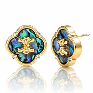 Abalone Quatrefoil Stud Earrings - 18K Gold Plated