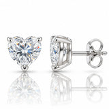 Amielle Heart Moissanite Stud Earrings - Rhodium-Plated 925 Sterling Silver