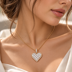 Amorette Mosaic Heart Zirconia Necklace - 18K Gold-Plated 925 Sterling Silver