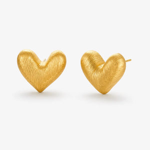 Gold heart-shaped earrings on a white background