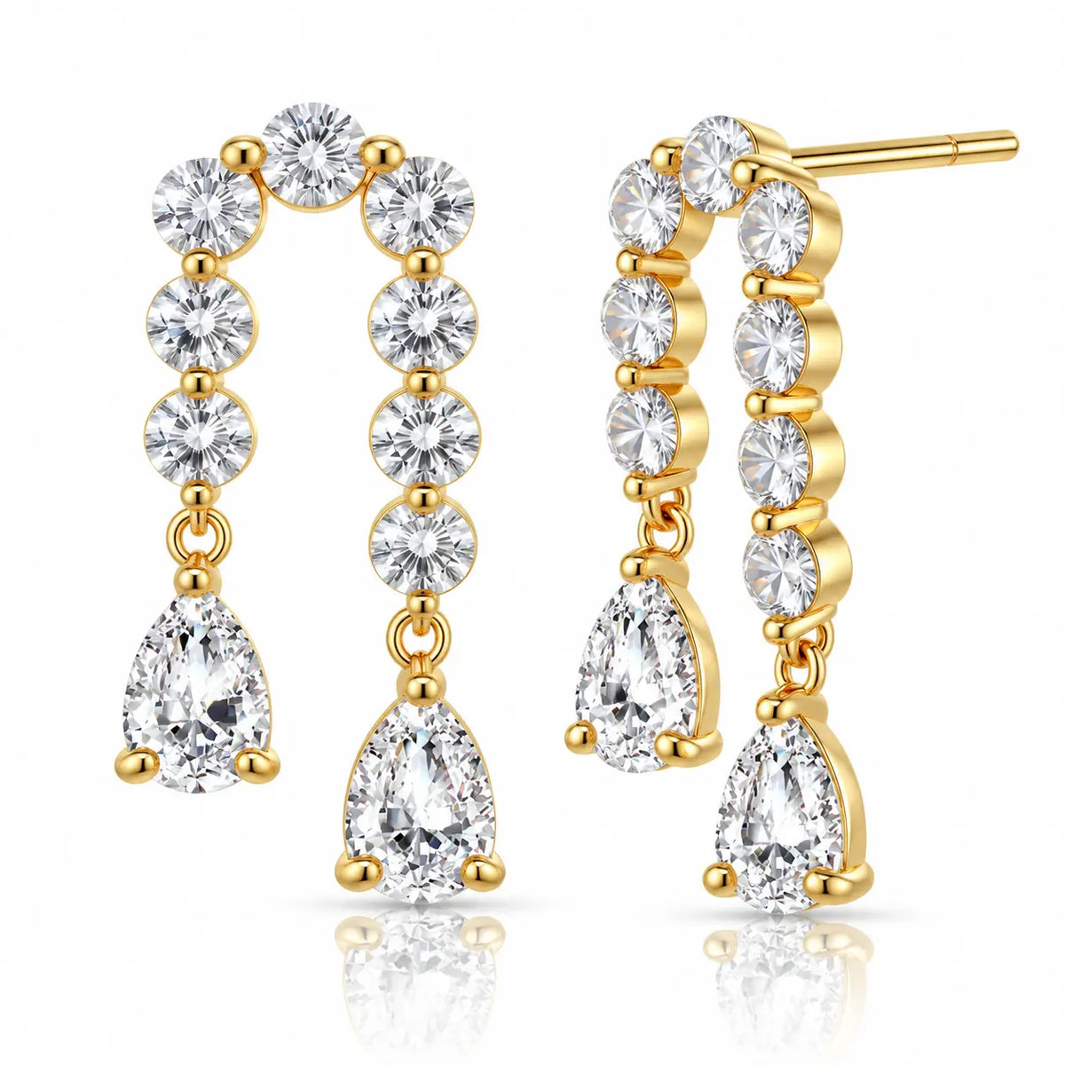 Arched Twin Pear Zirconia Earrings - 14K Gold Plated