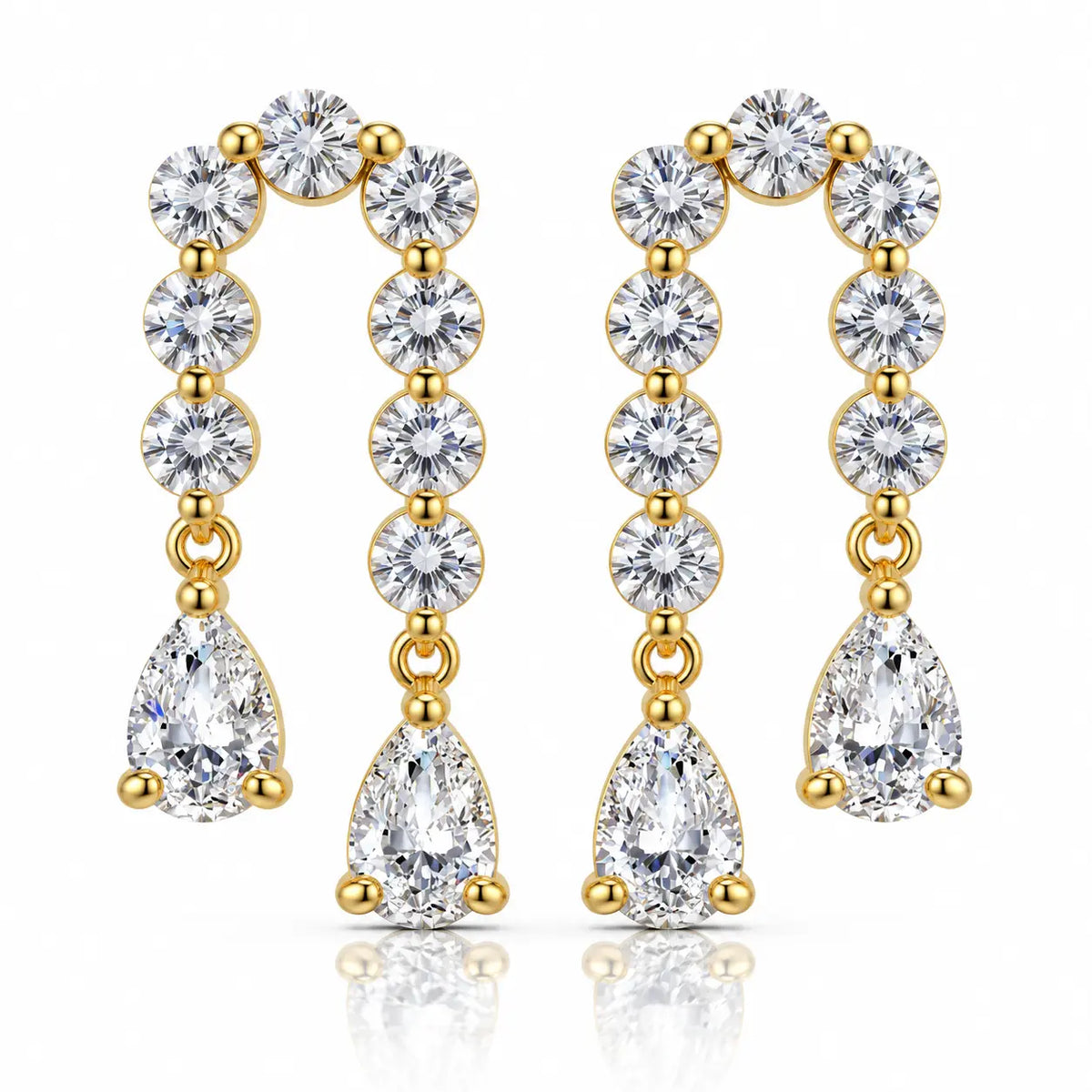 Arched Twin Pear Zirconia Earrings - 14K Gold Plated