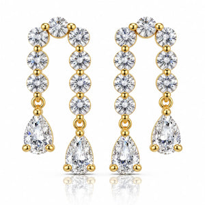 Arched Twin Pear Zirconia Earrings - 14K Gold Plated
